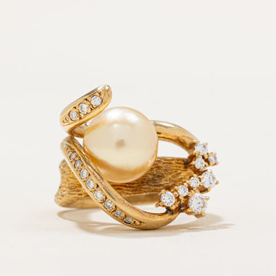 South Sea Pearl & Diamond Cocktail Ring | 0.43ctw | SZ 6.75