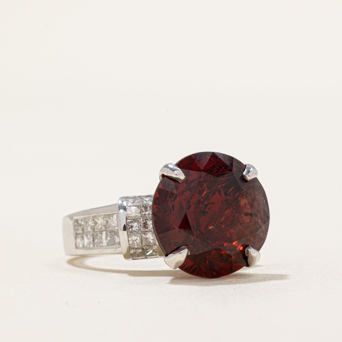 Prong Set Garnet & Diamond Cocktail Ring | 10.88ct, 1.45ctw | SZ 6.5