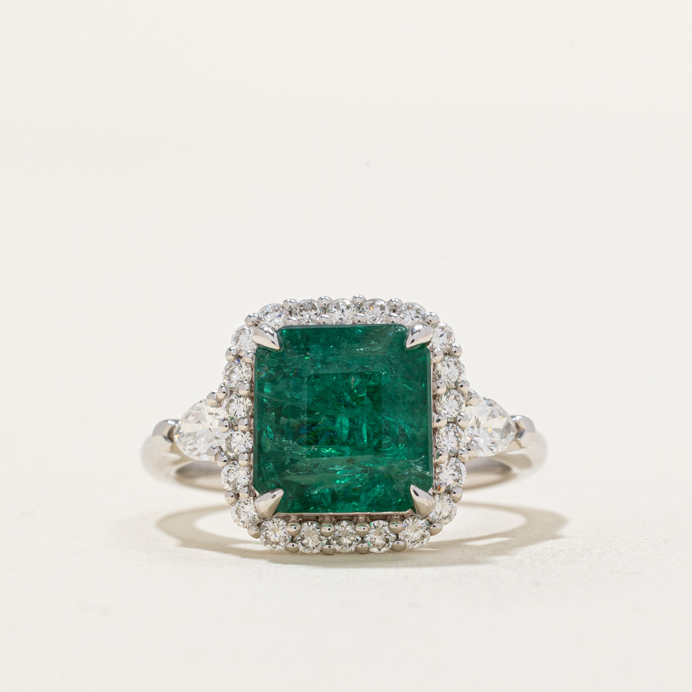 Emerald & Diamond Halo Ring | 3.72ct, 0.691 ctw | SZ 6.25