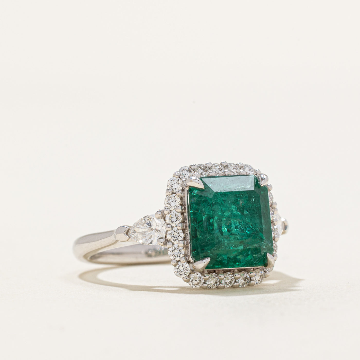 Emerald & Diamond Halo Ring | 3.72ct, 0.691 ctw | SZ 6.25