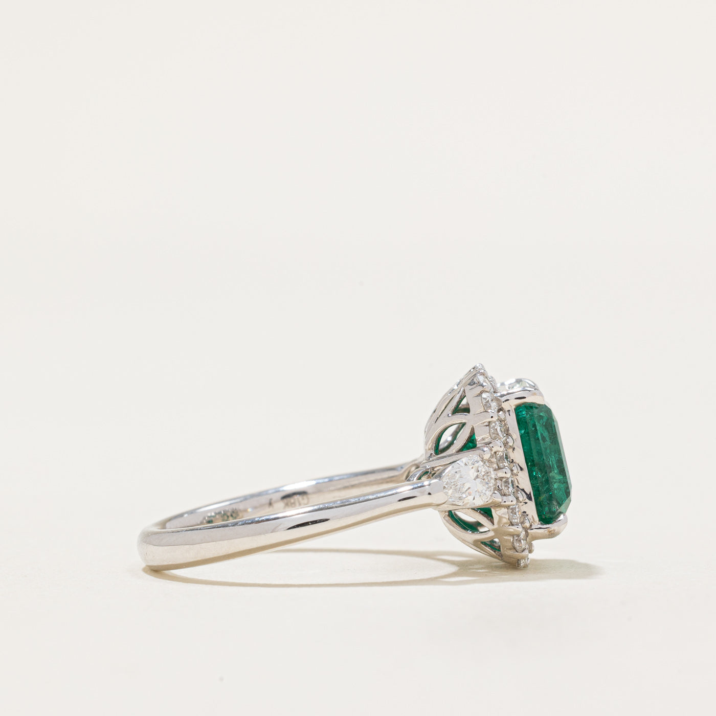 Emerald & Diamond Halo Ring | 3.72ct, 0.691 ctw | SZ 6.25