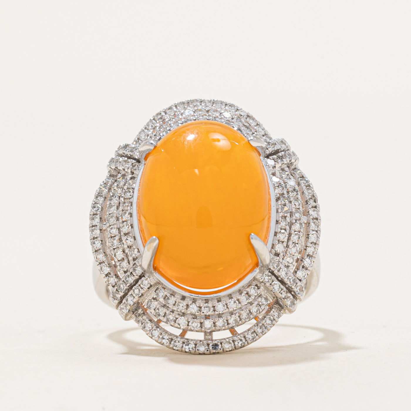 Fire Opal & Diamond Cocktail Ring | 6.36ct, 0.61ctw | SZ 6.5
