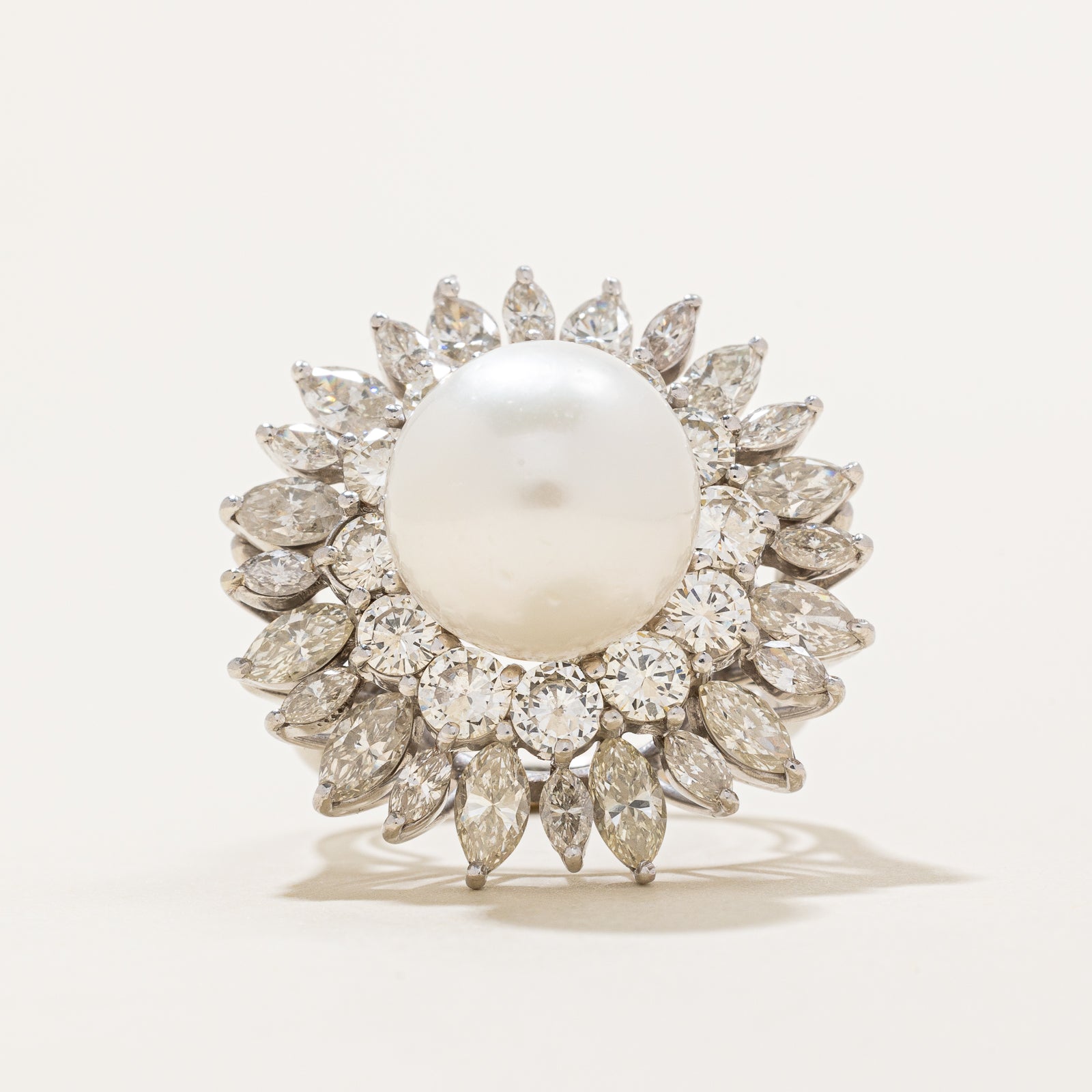 Pearl & Diamond Cocktail Ring | 12.50mm, 4.92ctw | SZ 8