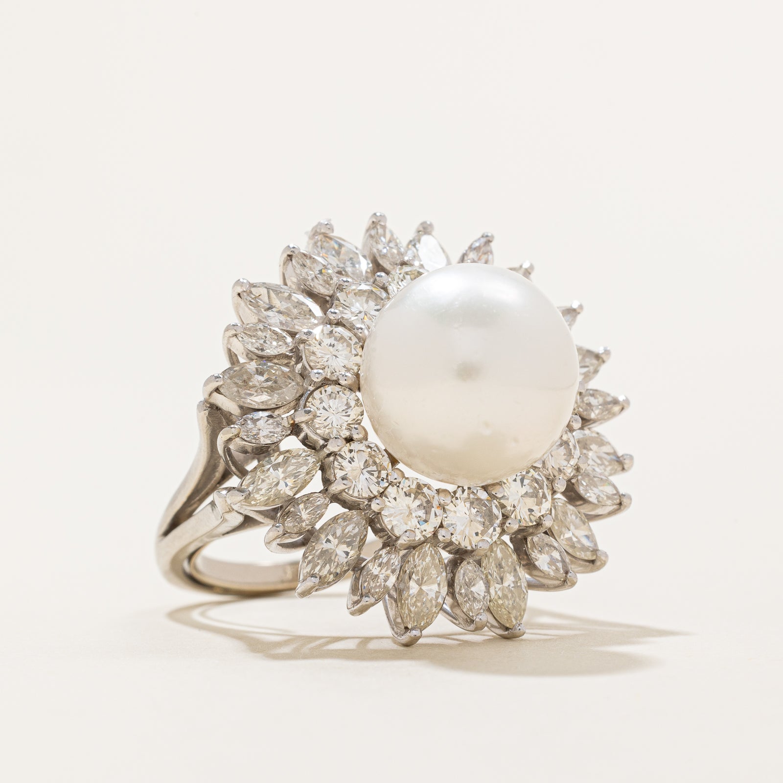Pearl & Diamond Cocktail Ring | 12.50mm, 4.92ctw | SZ 8