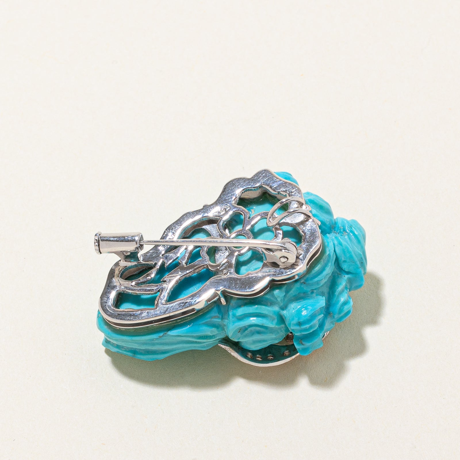 Turquoise & Diamond Cameo Convertible Pendant & Brooch | 50.00ct, 0.14ctw