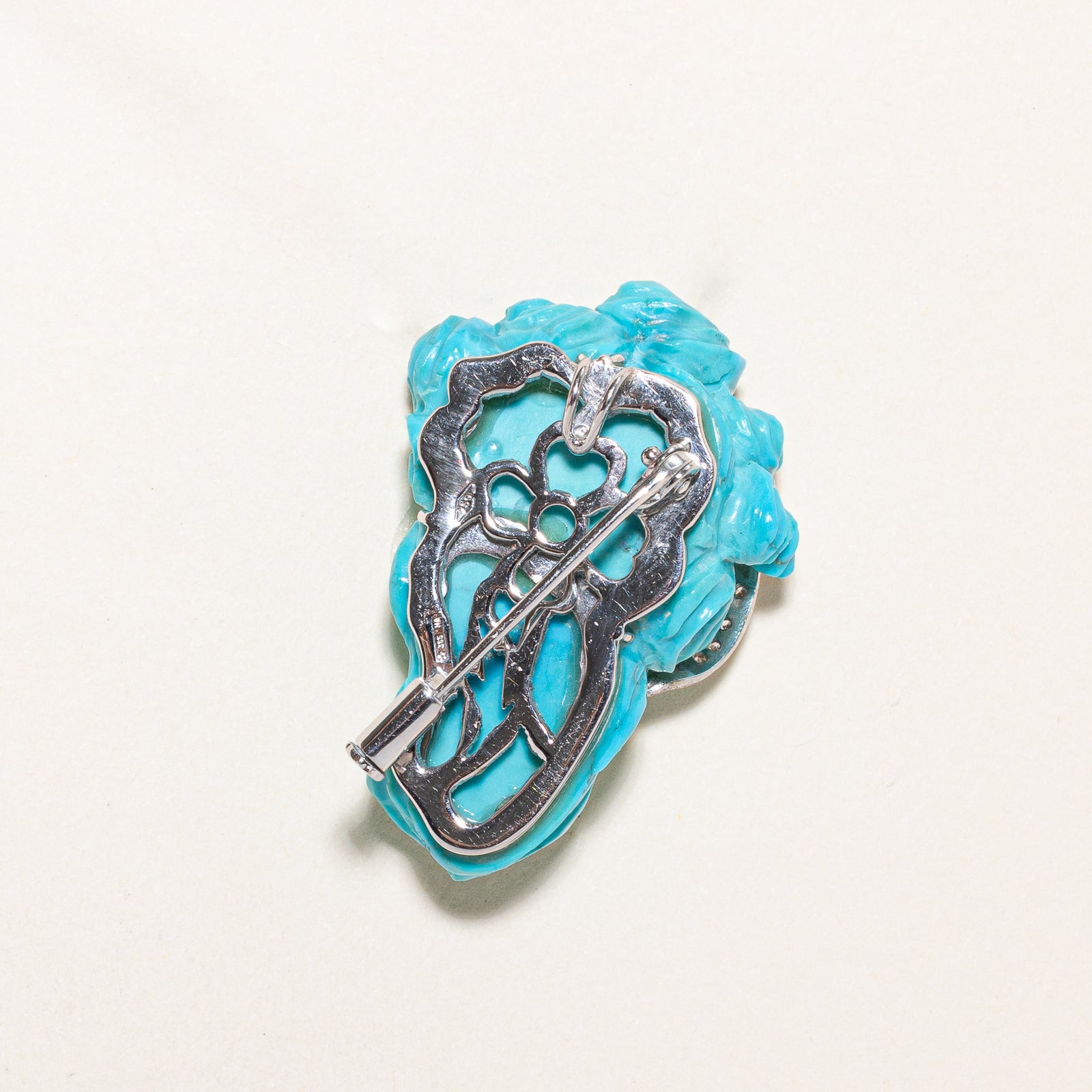 Turquoise & Diamond Cameo Convertible Pendant & Brooch | 50.00ct, 0.14ctw