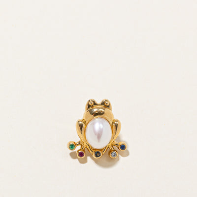 'Miwa' Multi Gemstone and Pearl Frog Pin | 0.15ctw