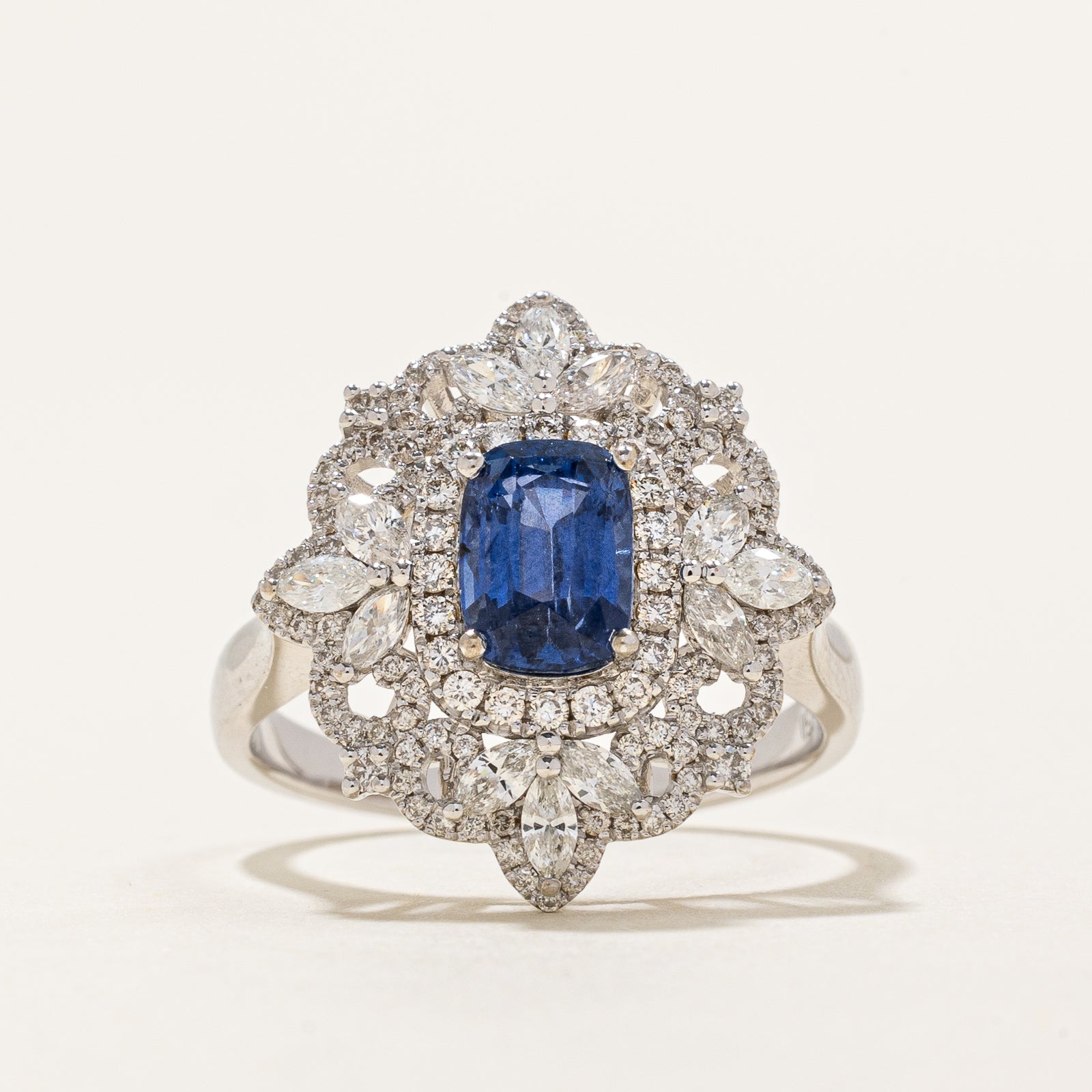 Unheated Cornflower Blue Sapphire & Diamond Engagement Ring | 1.29ct, 0.73ctw | SZ 5.75