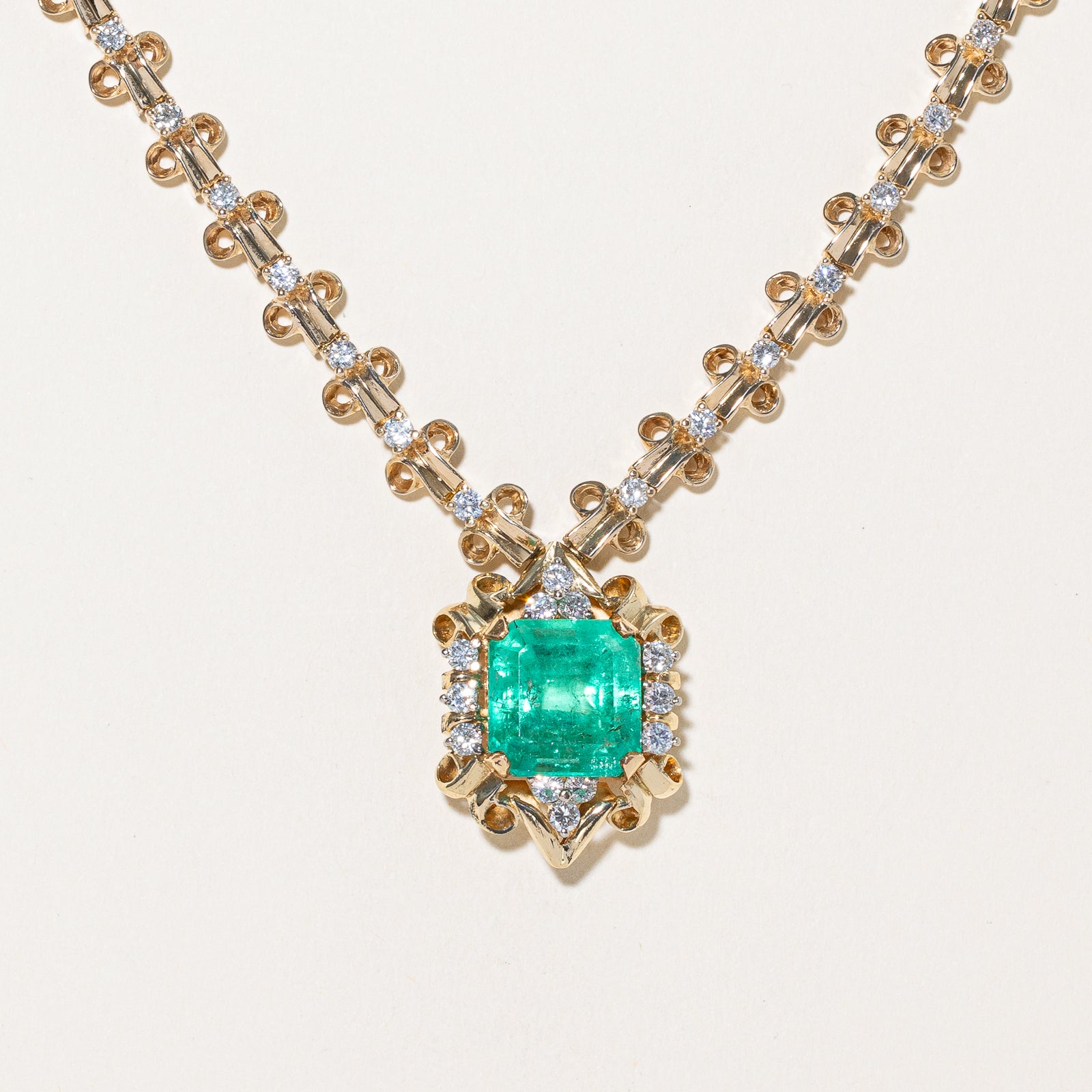 Colombian Emerald & Diamond Fixed Pendant Necklace | 8.48ct, 3.55ctw | 17"