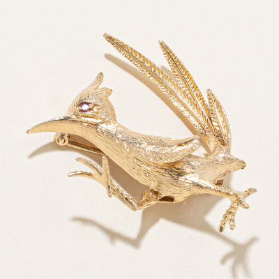 Roadrunner Bird Ruby Brooch | 0.02ct