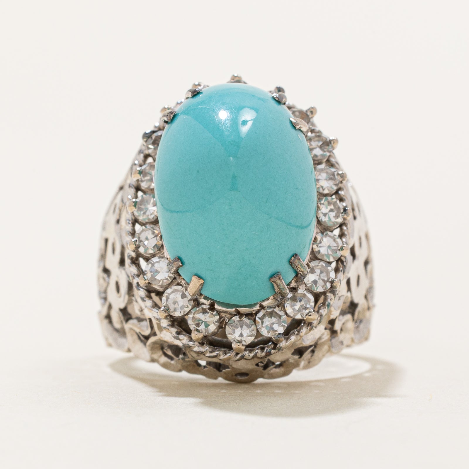 Persian Turquoise & Diamond Halo Cocktail Ring | 10.00ct, 0.70ctw | SZ 6.25