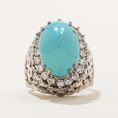 Persian Turquoise & Diamond Halo Cocktail Ring | 10.00ct, 0.70ctw | SZ 6.25