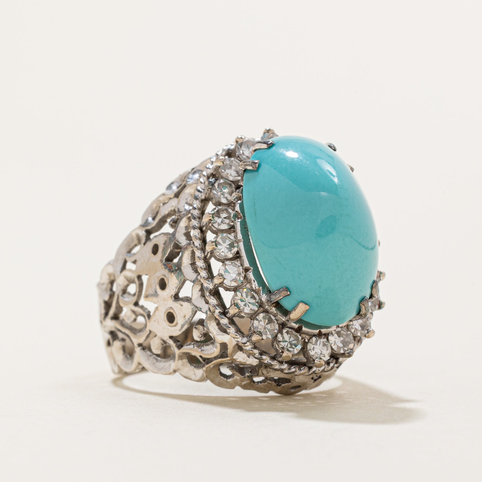 Persian Turquoise & Diamond Halo Cocktail Ring | 10.00ct, 0.70ctw | SZ 6.25