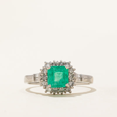 Emerald & Diamond Halo Engagement Ring | 1.00ct, 0.40ctw | SZ 10