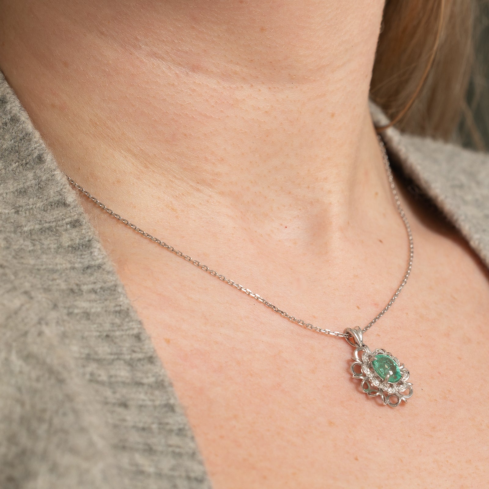 GIA Emerald & Diamond Sliding Pendant Necklace | 2.14ct, 0.13ctw | 16"