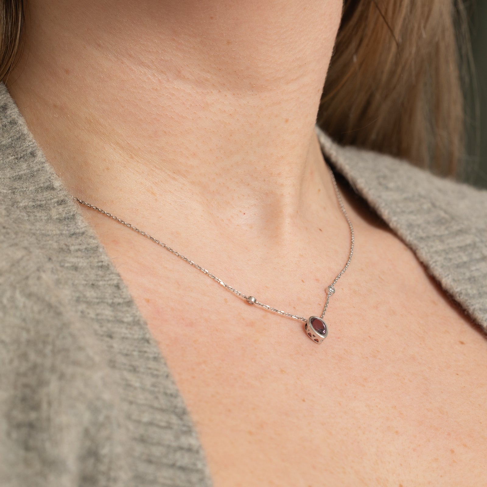 GIA Unheated Purplish Pink Sapphire & Diamond Necklace | 1.17ct, 0.06ctw | 15"
