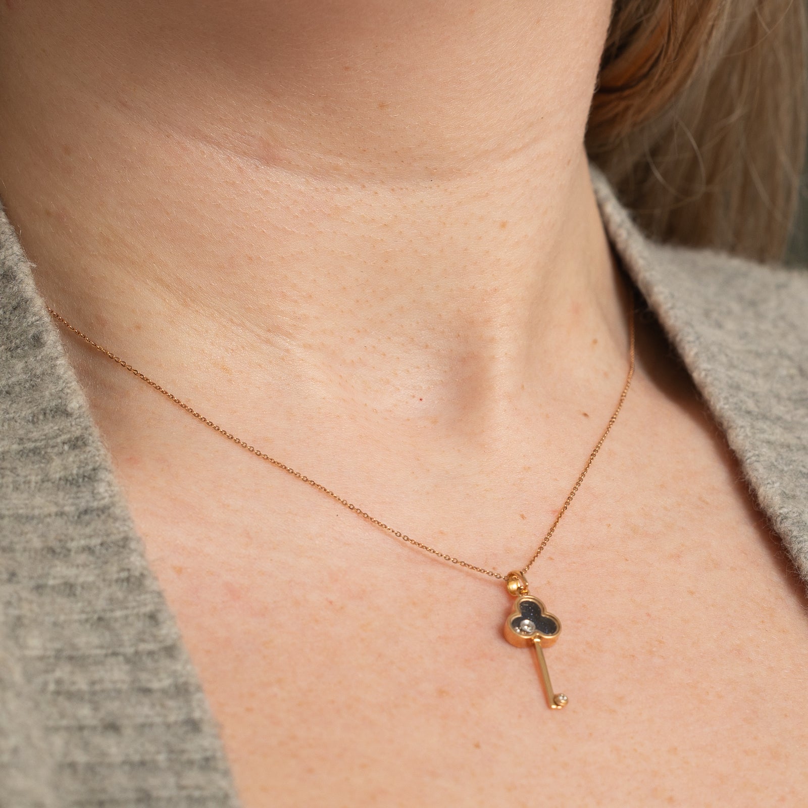 Diamond Clover Key Pendant Necklace | 0.03ctw | 18"