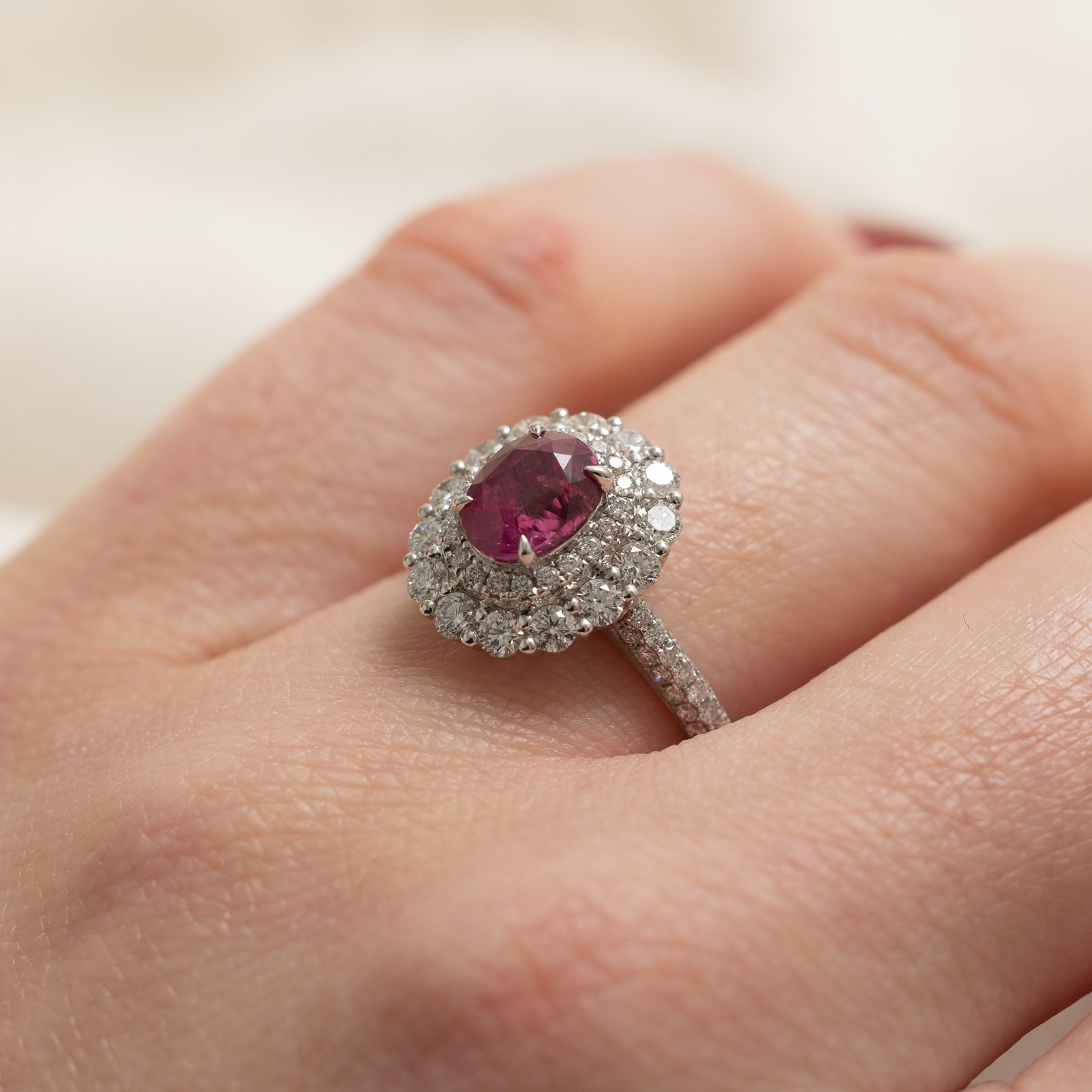 Unheated Padparadscha Sapphire & Diamond Engagement Ring | 1.52ct, 0.948ctw | SZ 6