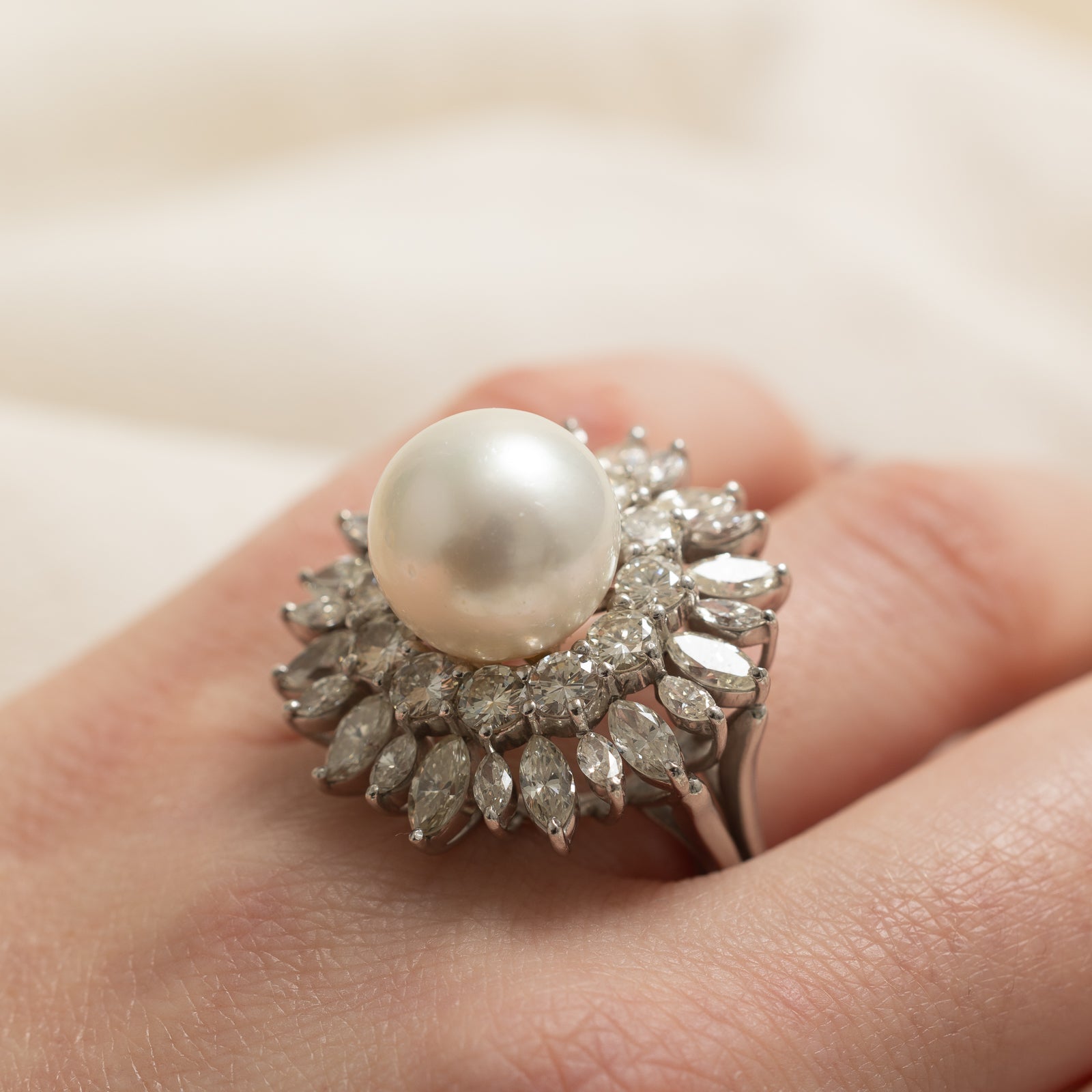 Pearl & Diamond Cocktail Ring | 12.50mm, 4.92ctw | SZ 8