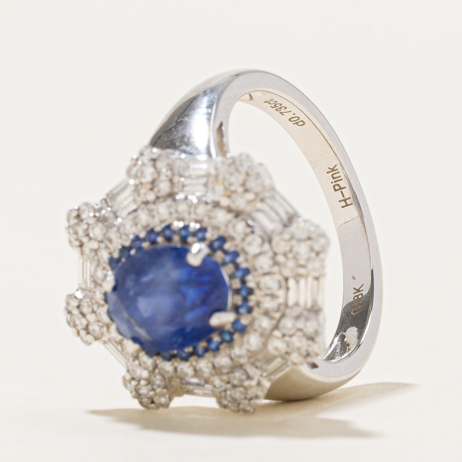 GRS Unheated Burmese Sapphire & Diamond Cocktail Ring | 2.32ctw, 0.74ctw | SZ 6.5