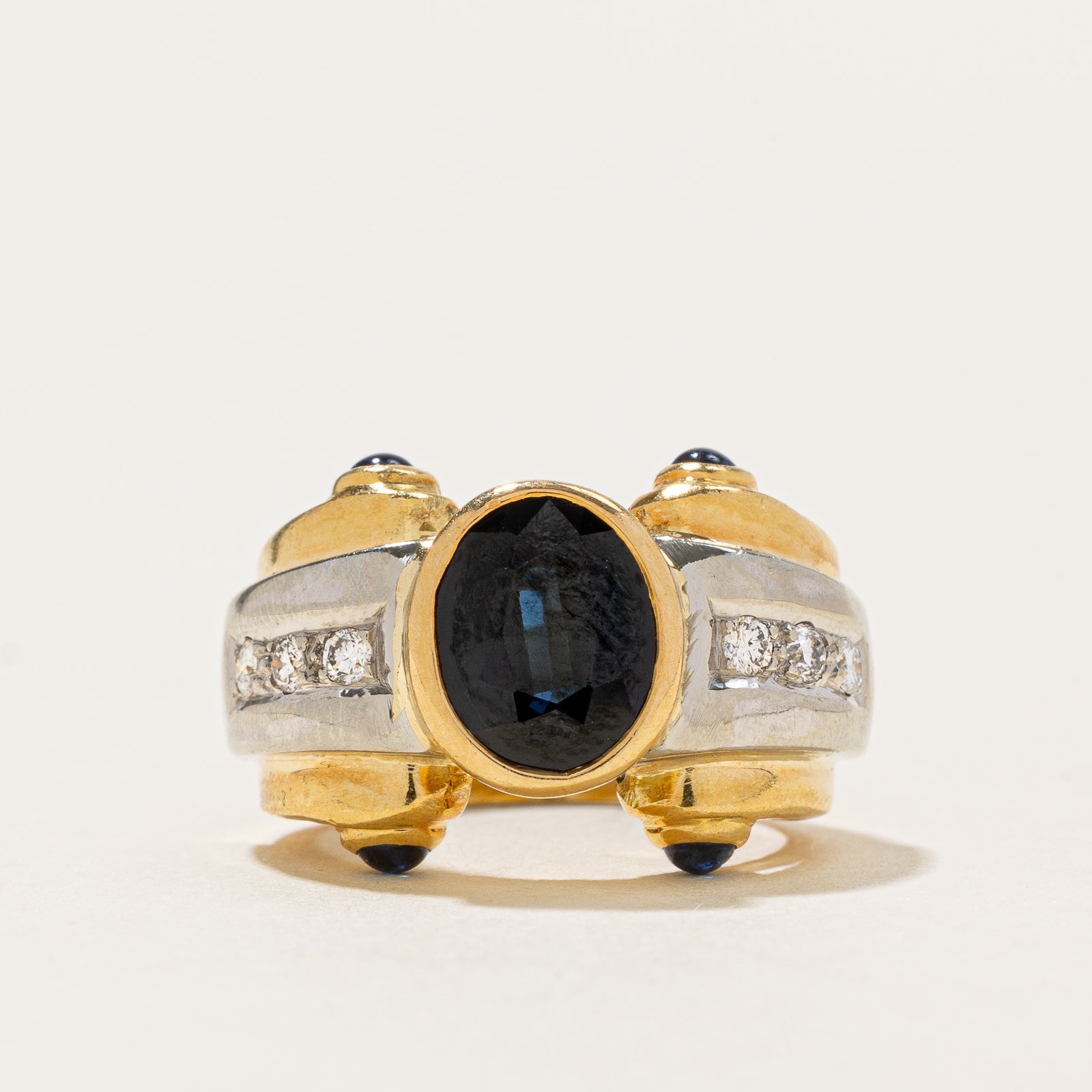 Bezel Set Sapphire & Diamond Ring | 2.03ctw, 0.12ctw | SZ 3.25