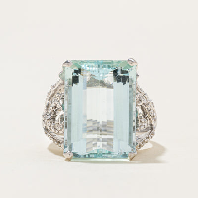 Aquamarine & Diamond Cocktail Ring | 13.00ct, 0.28ctw | SZ 8.5