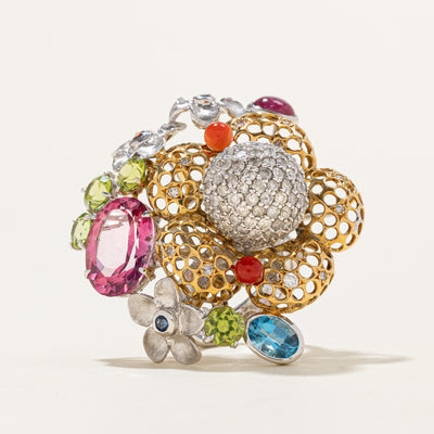 Multi Gemstone & Diamond Cocktail Ring | 11.71ctw, 1.50ctw | SZ 6