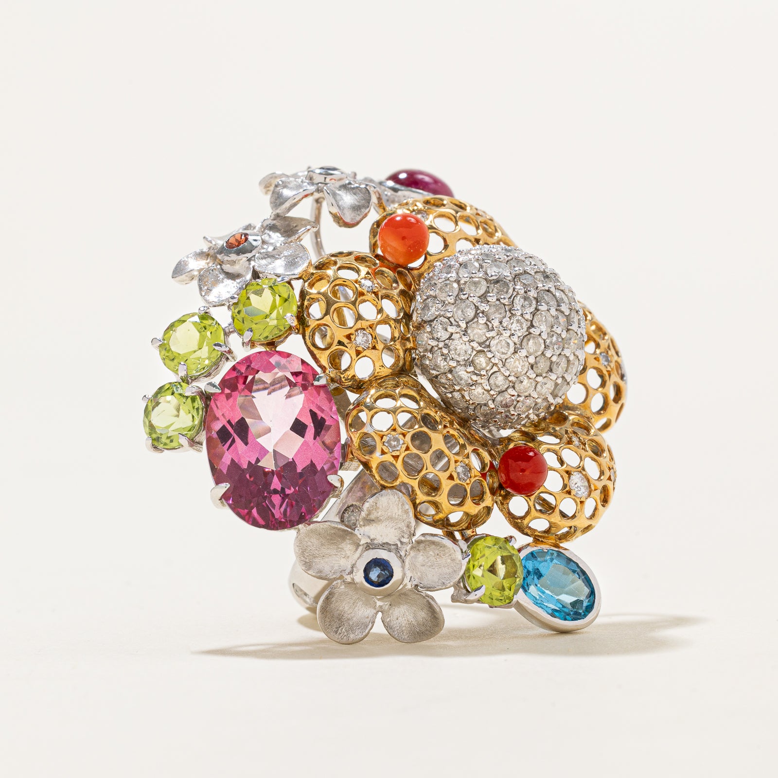 Multi Gemstone & Diamond Cocktail Ring | 11.71ctw, 1.50ctw | SZ 6