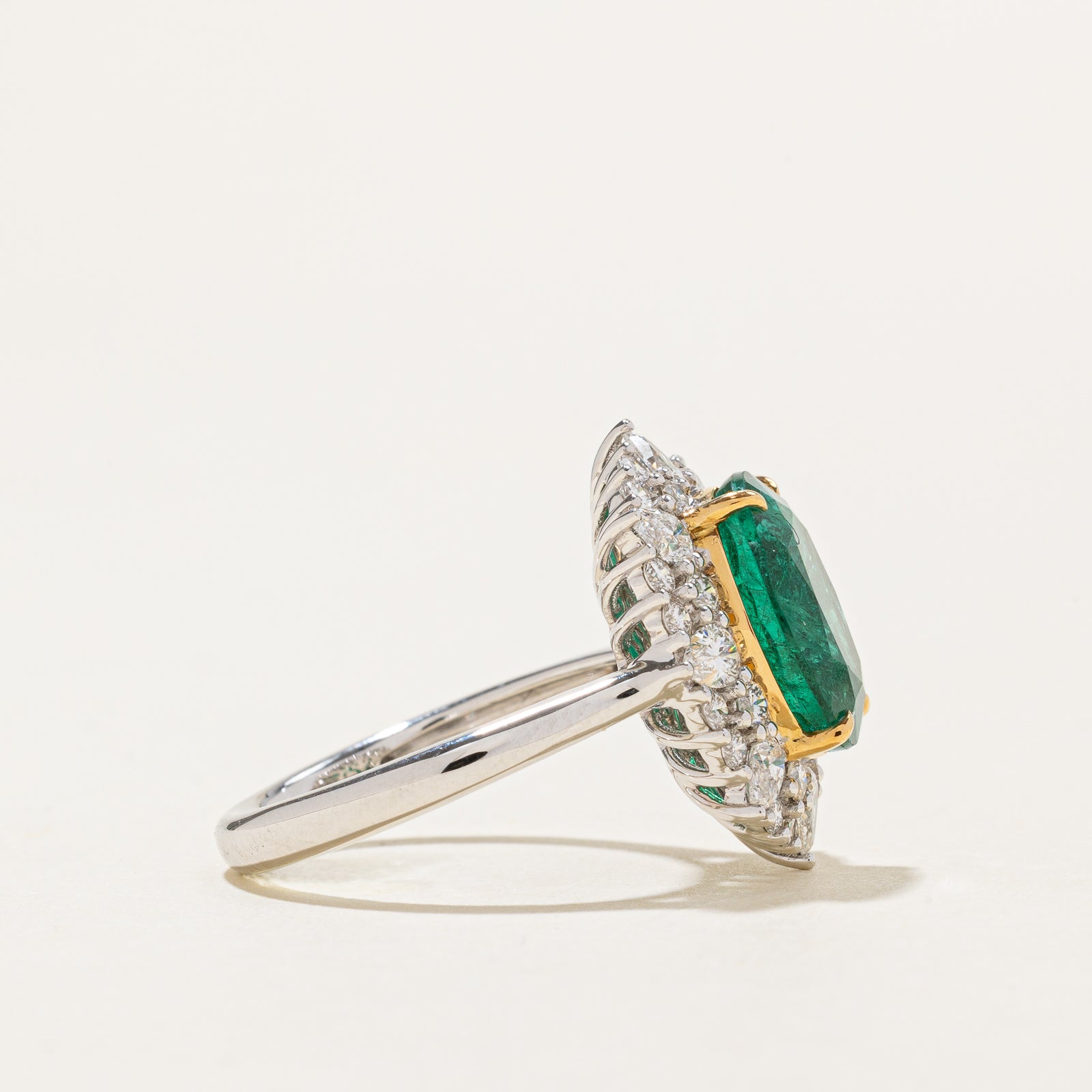 Emerald & Diamond Halo Cocktail Ring | 3.92ct, 0.667ct | SZ 6