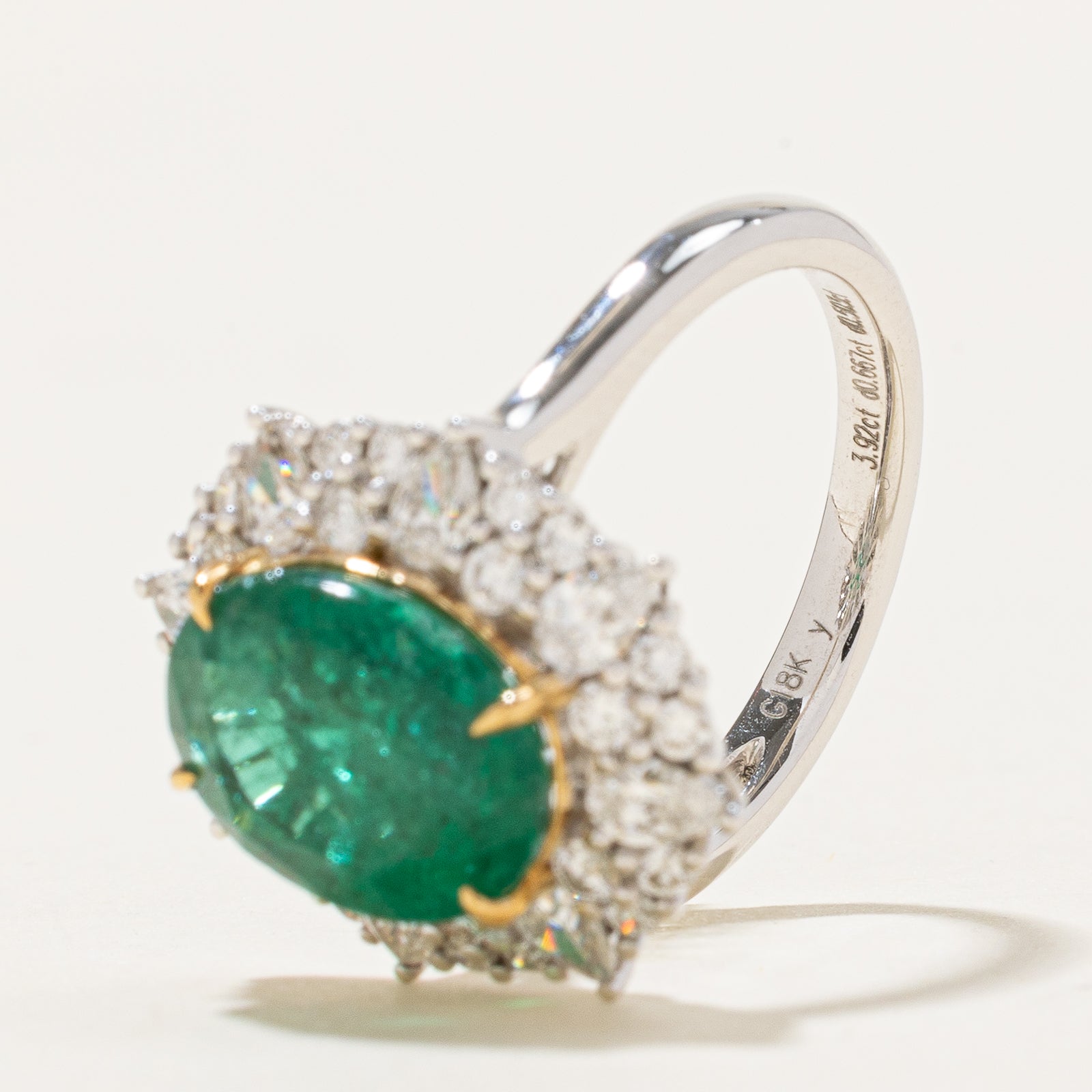 Emerald & Diamond Halo Cocktail Ring | 3.92ct, 0.667ct | SZ 6