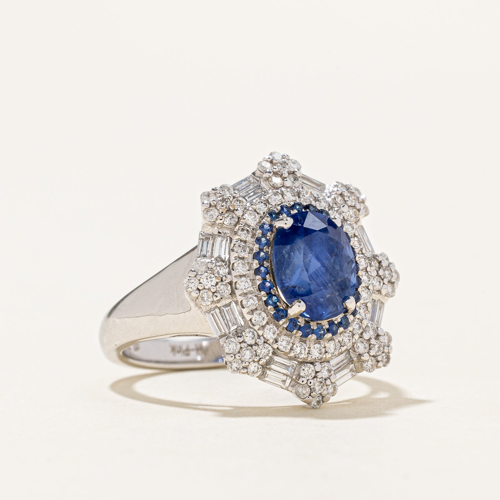 GRS Unheated Burmese Sapphire & Diamond Cocktail Ring | 2.32ctw, 0.74ctw | SZ 6.5
