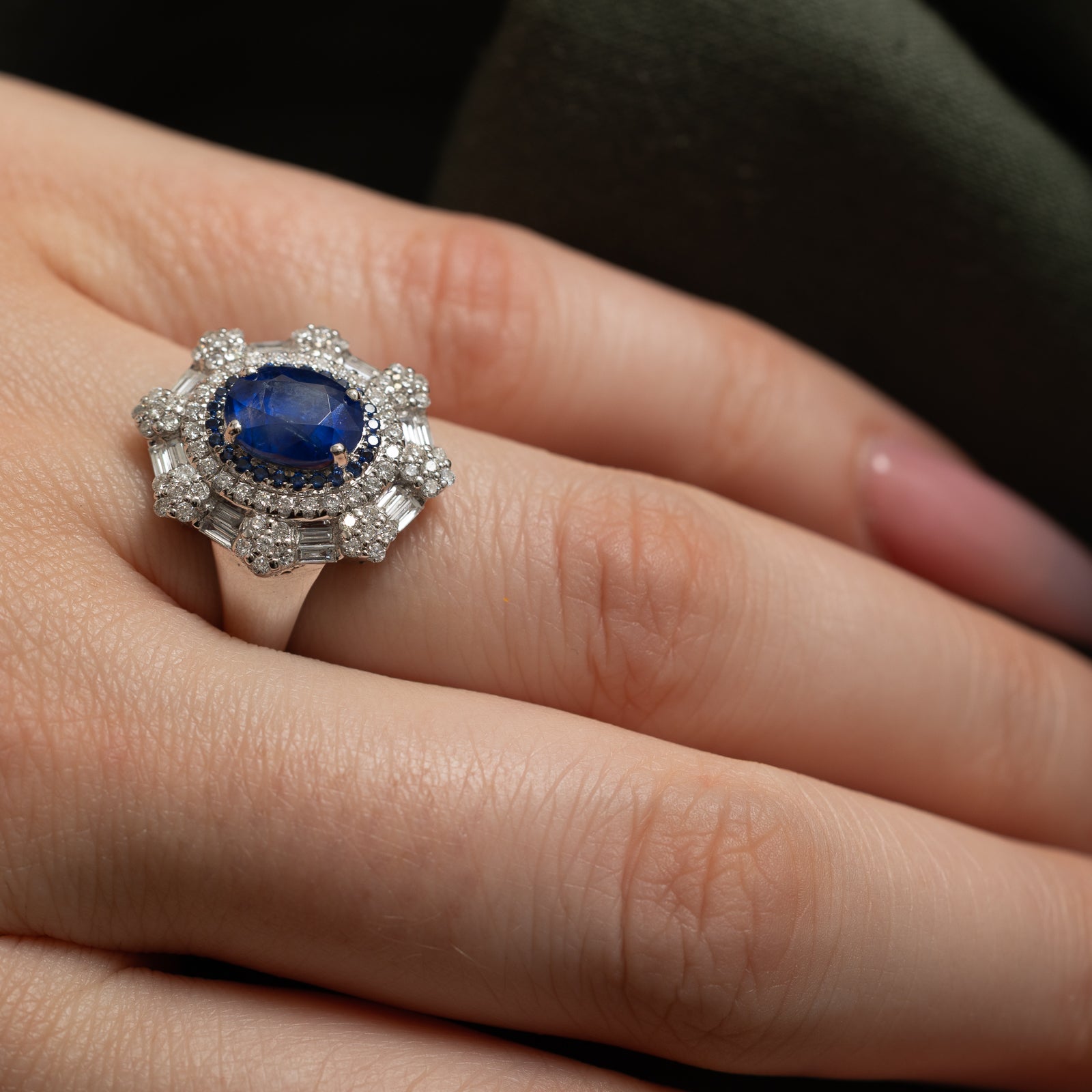 GRS Unheated Burmese Sapphire & Diamond Cocktail Ring | 2.32ctw, 0.74ctw | SZ 6.5
