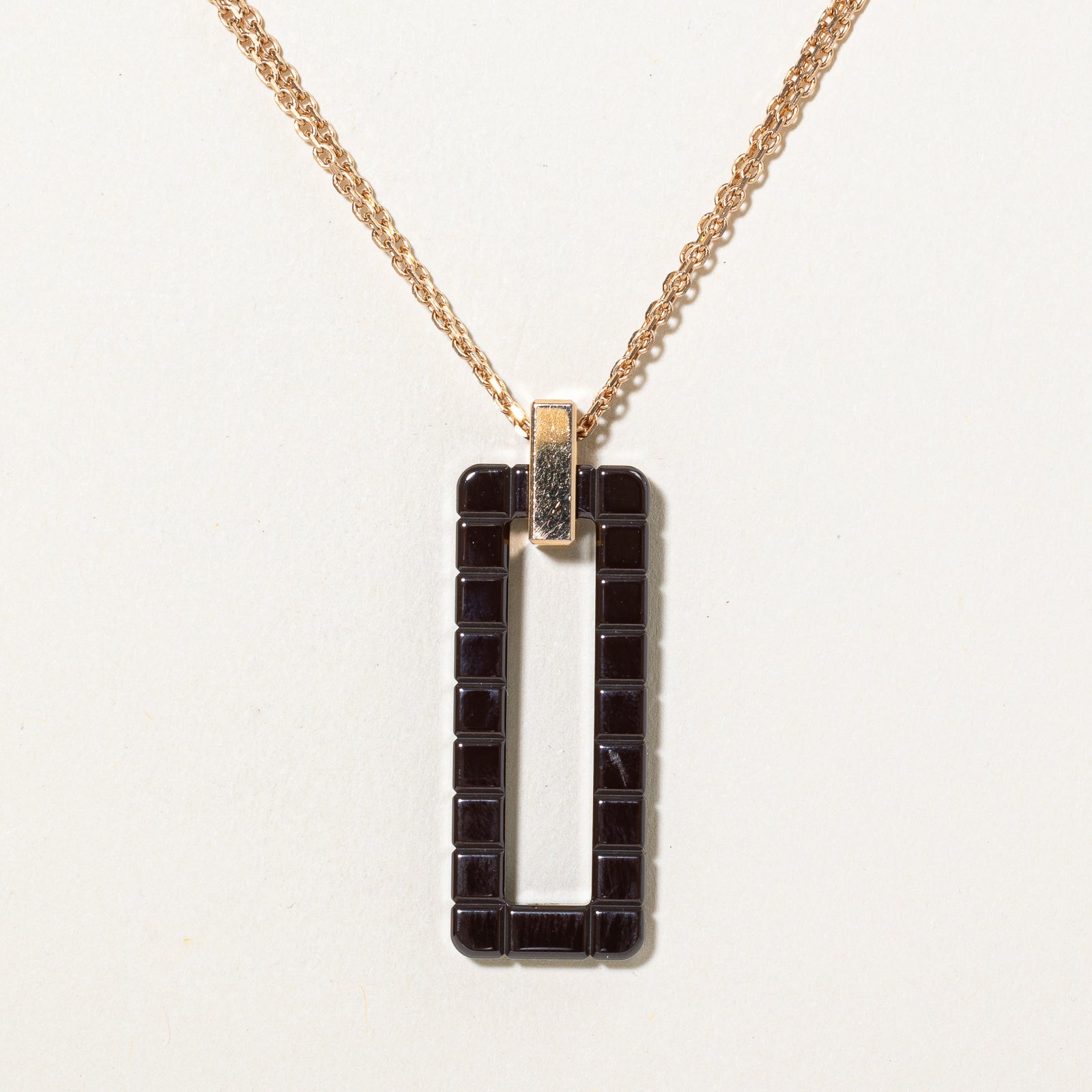 'Chopard' Ice Cube Ceramic & 18k Rose Gold Sliding Pendant Necklace | 23"