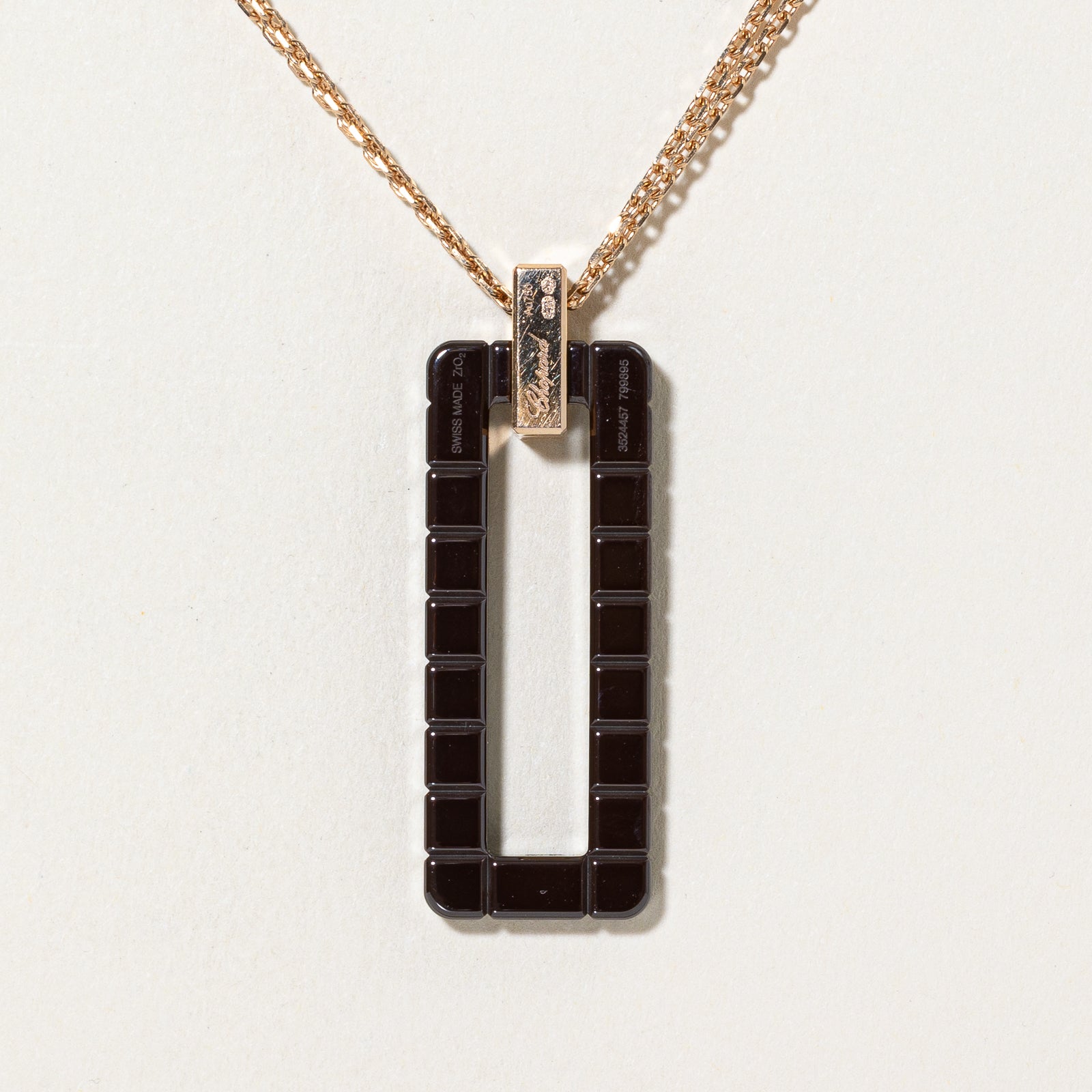'Chopard' Ice Cube Ceramic & 18k Rose Gold Sliding Pendant Necklace | 23"