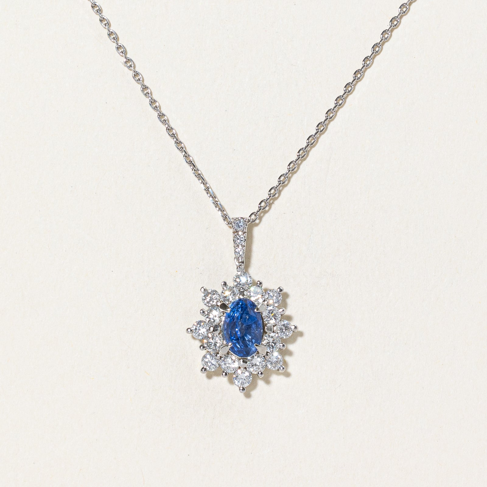 GIA Unheated Sri Lanka Sapphire & Diamond Petal Pendant Necklace | 1.99ct, 1.15ctw | 16"