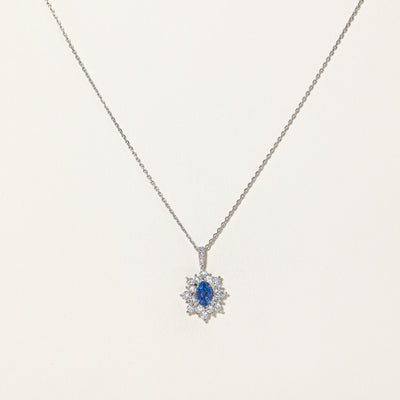 GIA Unheated Sri Lanka Sapphire & Diamond Petal Pendant Necklace | 1.99ct, 1.15ctw | 16