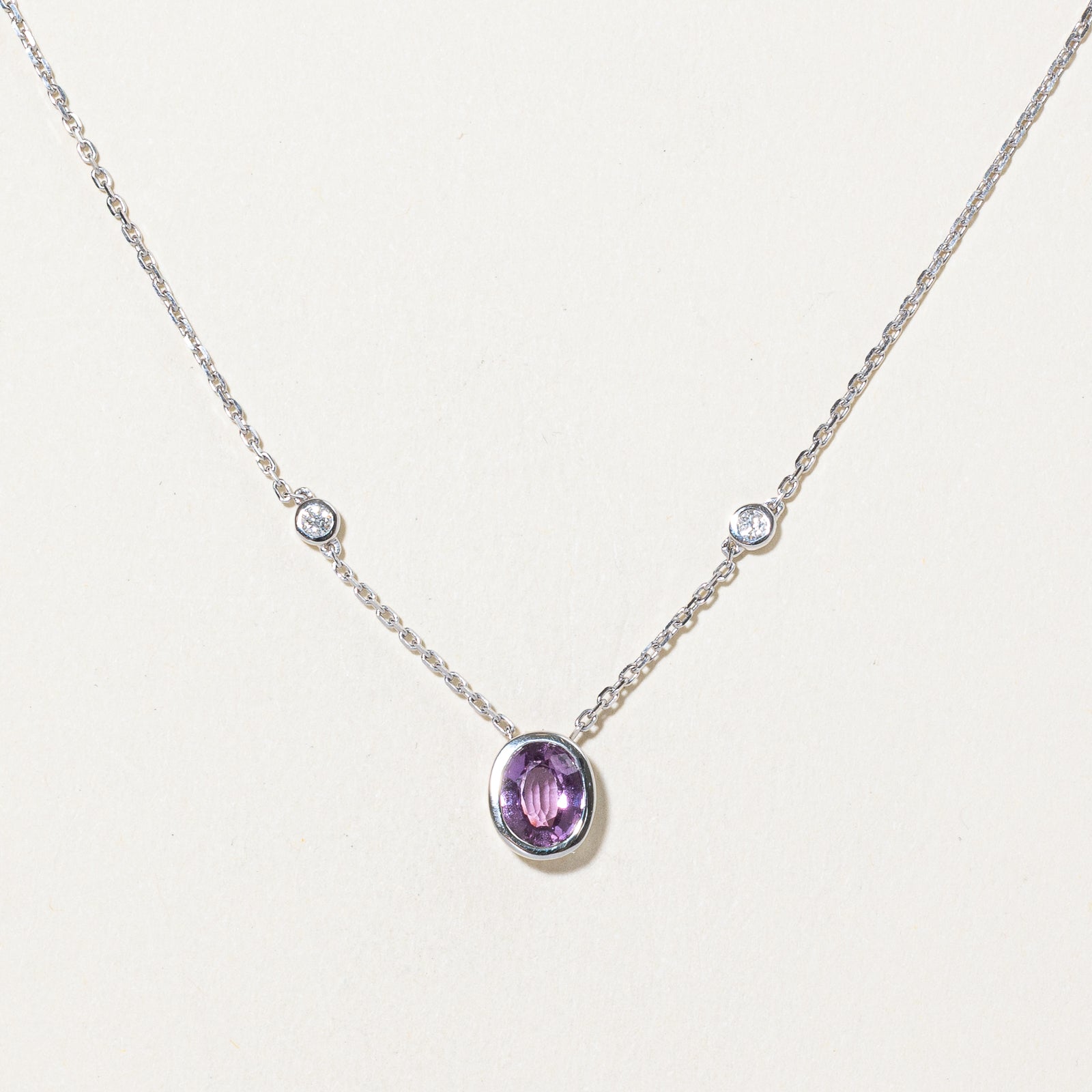GIA Unheated Pink Sapphire & Diamond Pendant Necklace | 1.03ct, 0.06ctw | 15"