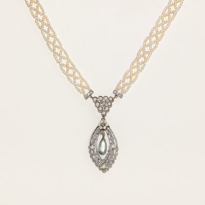 Vintage Aquamarine, Diamond & Pearl Strand Necklace | 1.60ctw, 0.06ctw | 31