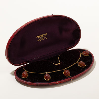 'Harvey & Gore Goldsmiths' Carnelian Agate Beetle Necklace | 62.50ctw | 15