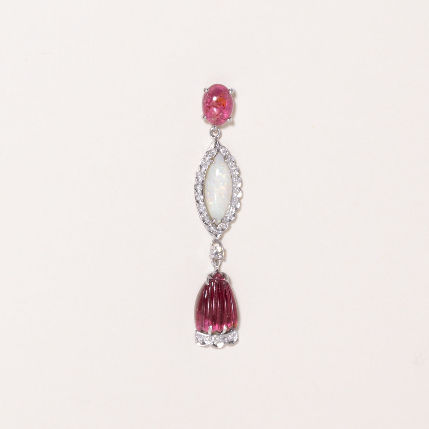 Pink Tourmaline, Opal & Diamond Drop Earrings & Pendant Set | 3.90ctw, 8.40ctw | 0.35ctw |