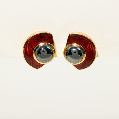 'Leo De Vroomen' 18k Hematite Chunky Enamel Earrings | 15.00ctw