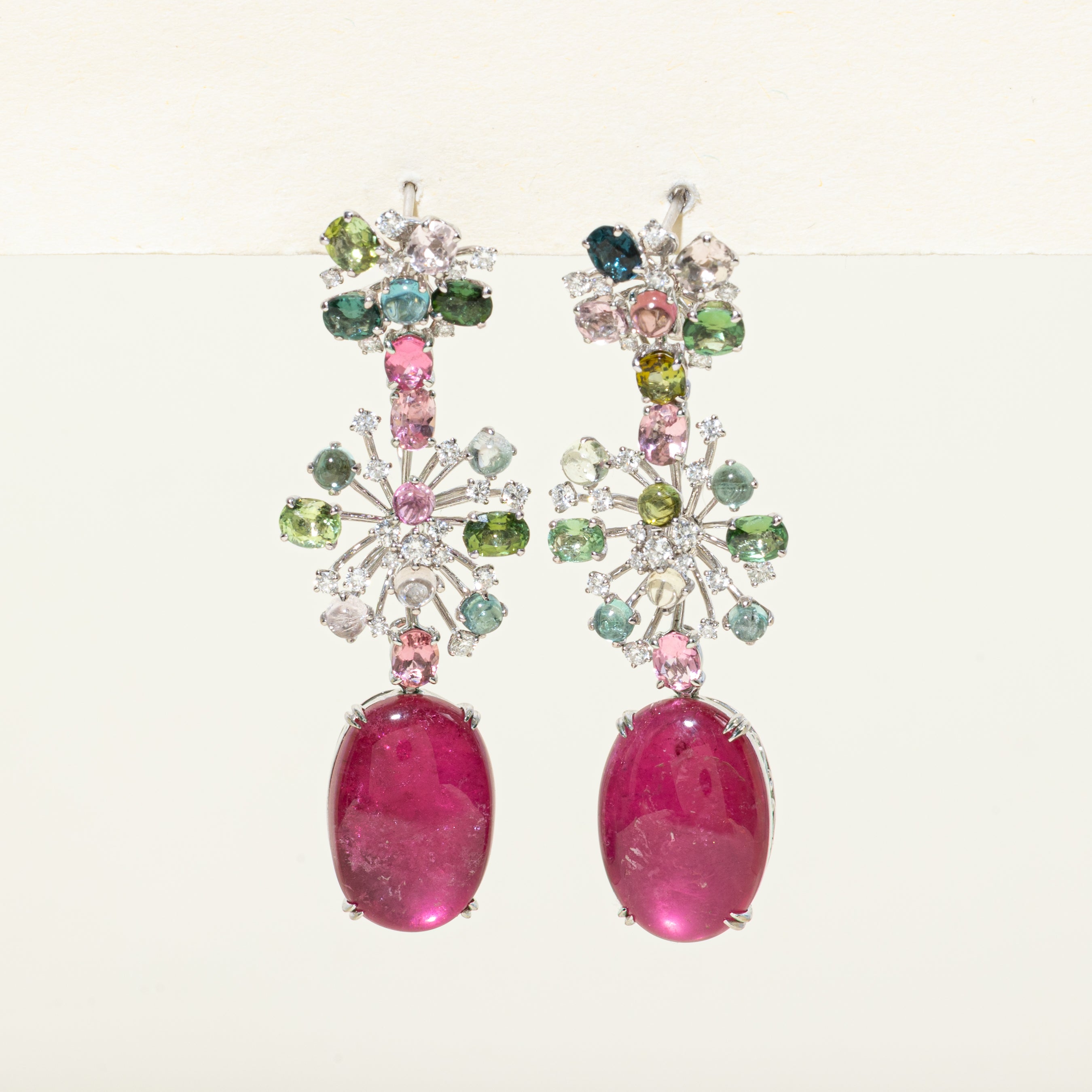 18k Multicolour Tourmaline & Diamond Convertible Pendant/Drop Earrings | 25.60ctw, 0.70ctw