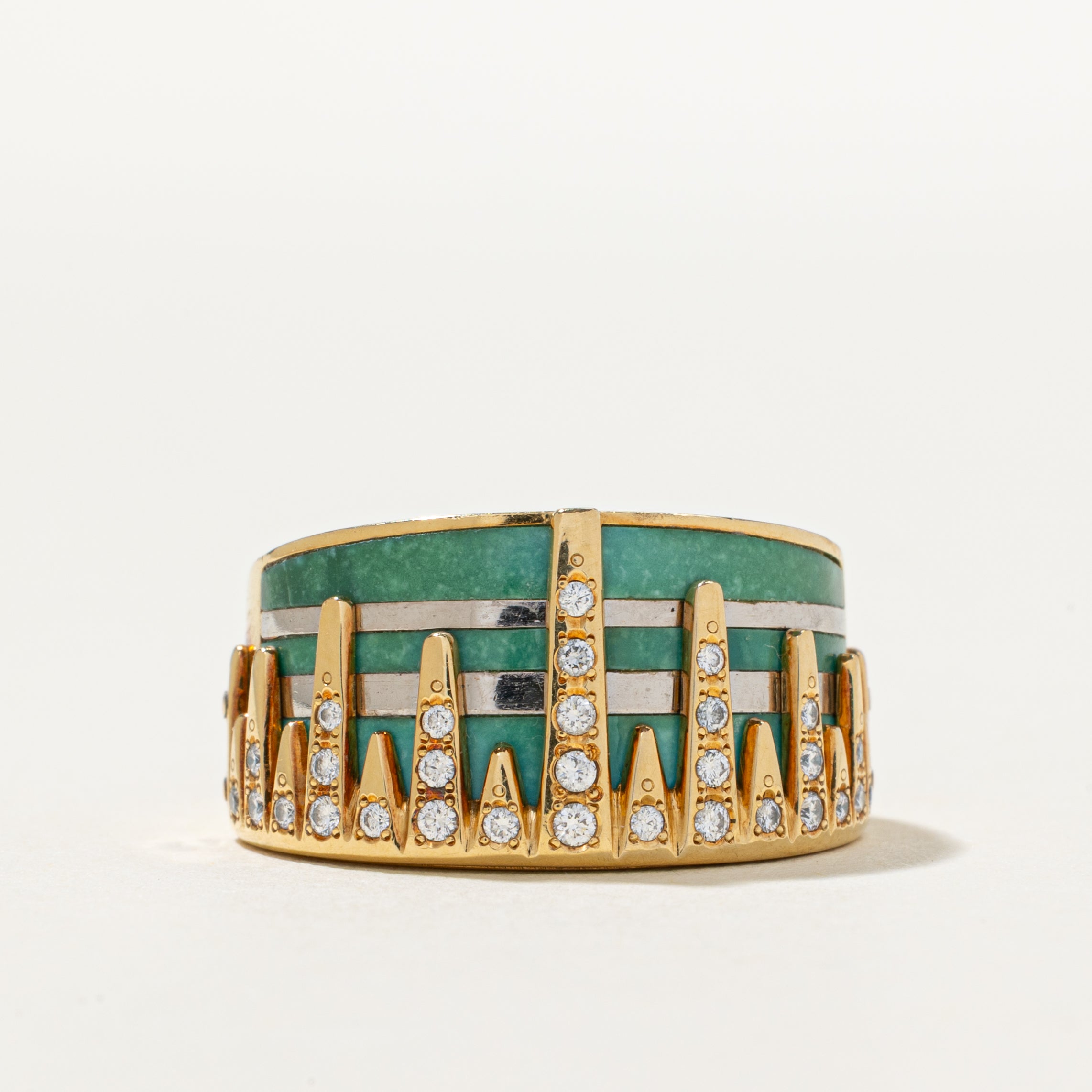Jadeite & Diamond City Skyline Ring | 14.00ctw, 0.26ctw | SZ 6.5