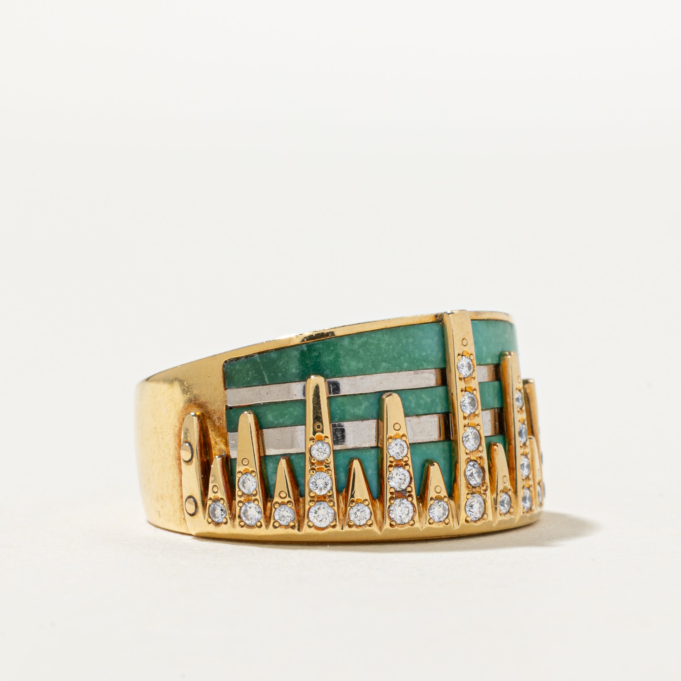 Jadeite & Diamond City Skyline Ring | 14.00ctw, 0.26ctw | SZ 6.5