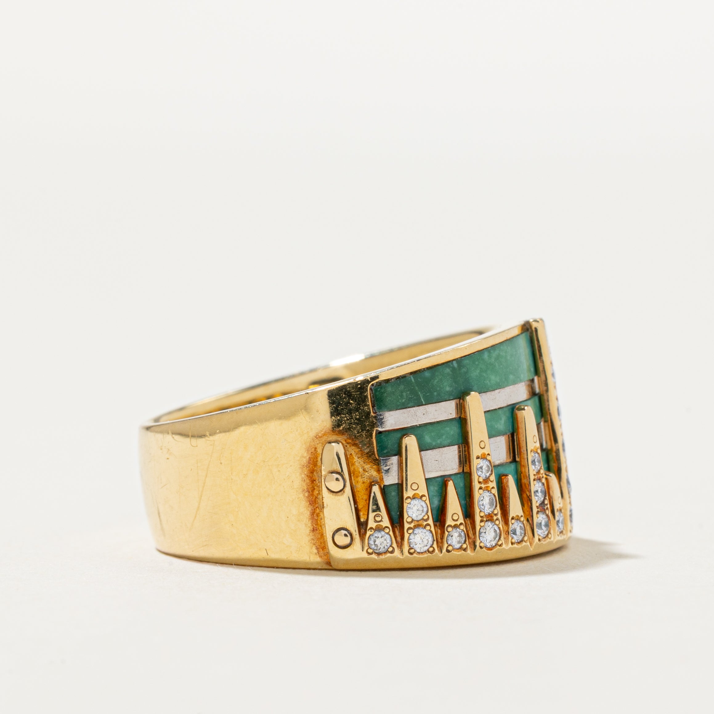 Jadeite & Diamond City Skyline Ring | 14.00ctw, 0.26ctw | SZ 6.5