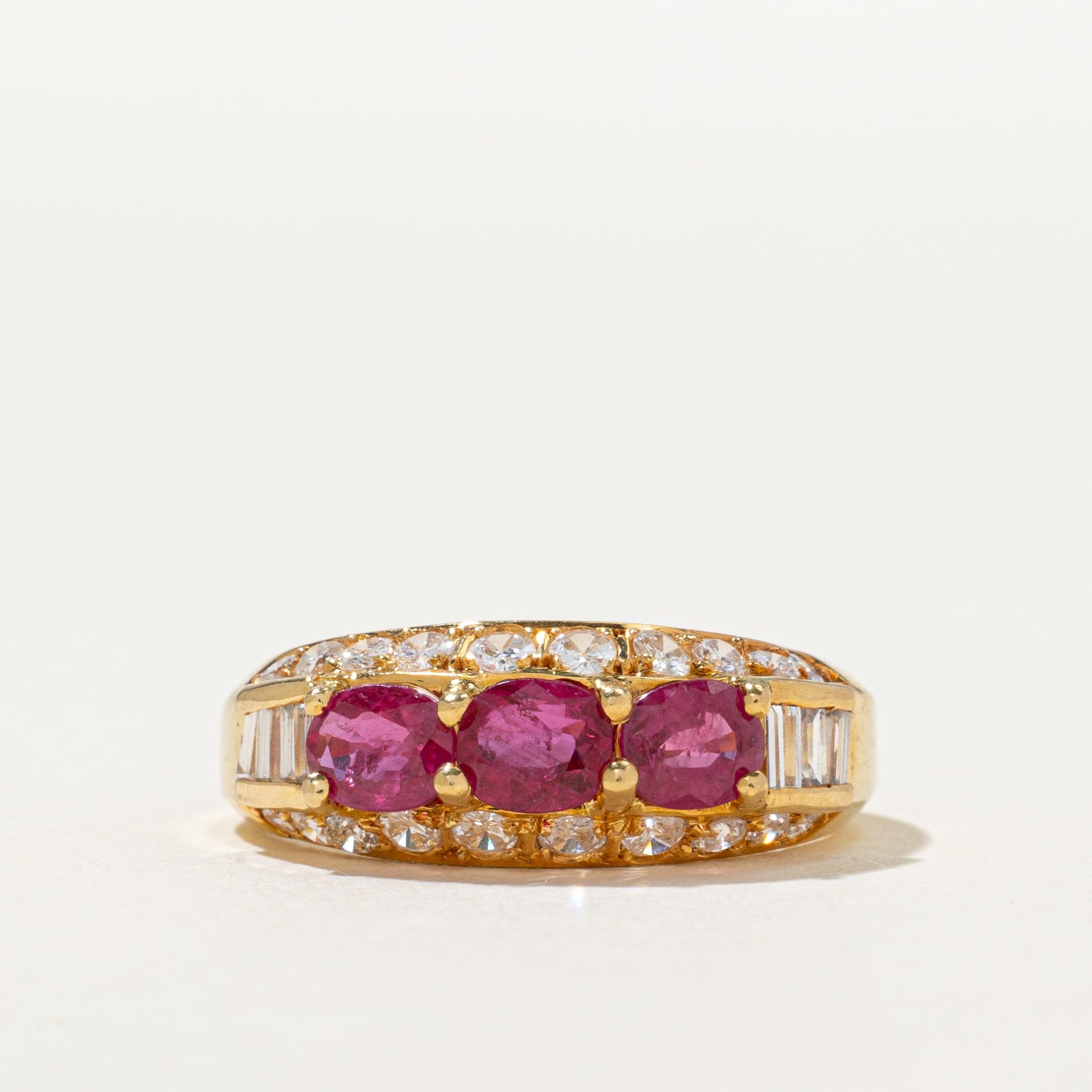 Vintage Unheated Ruby & Diamond Accented Ring | 1.02ctw, 0.80ctw | SZ 6.25