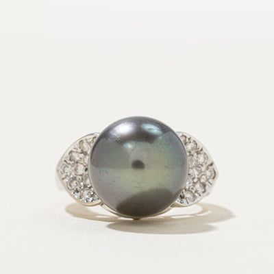 18k Tahitian Black Pearl & Diamond Ring | 0.26ctw | SZ 4