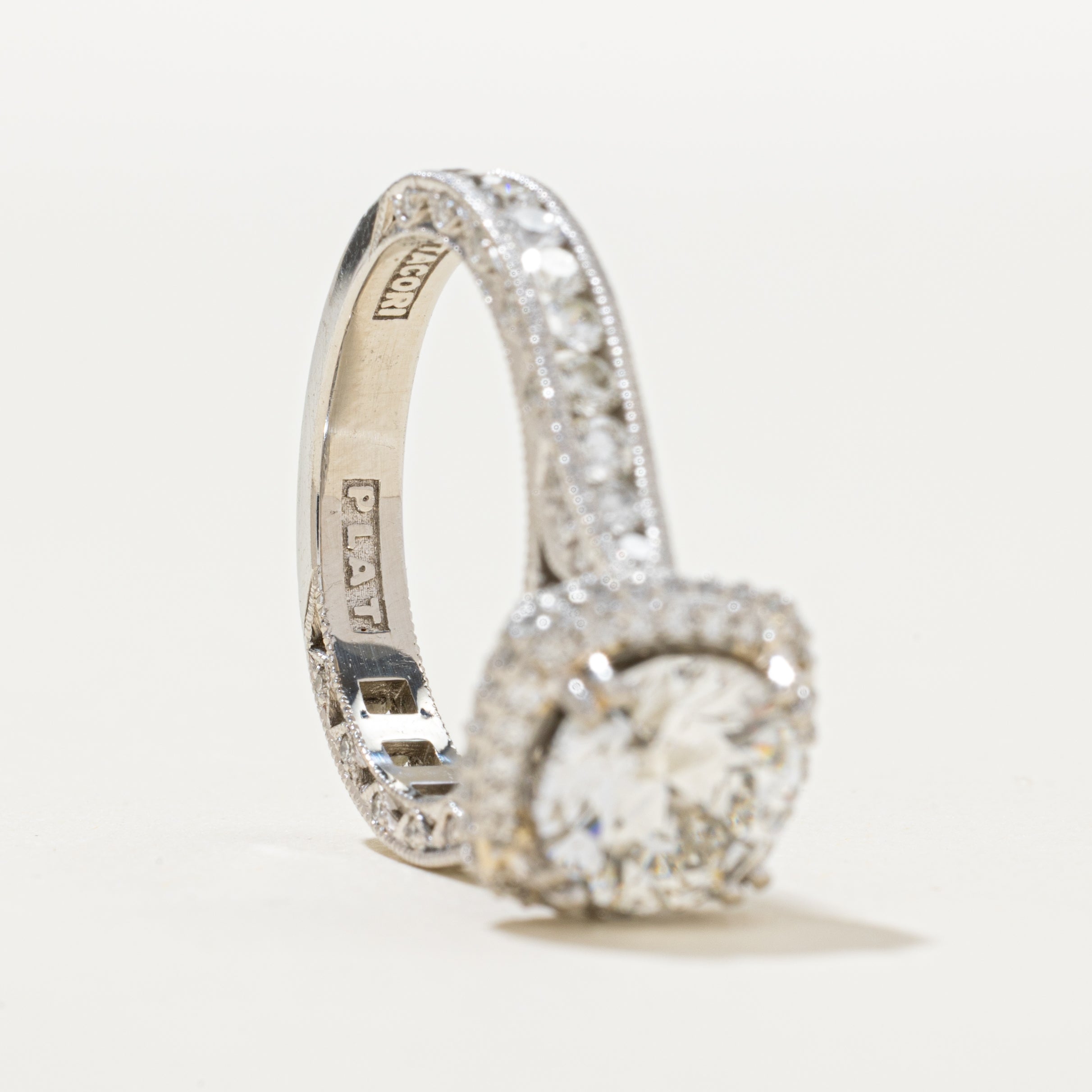 'Tacori' 1.90ct Natural Diamond Ornate Cathedral Engagement Ring | 1.90ct SI1 F Very Good cut | 0.81ctw | SZ 6.5