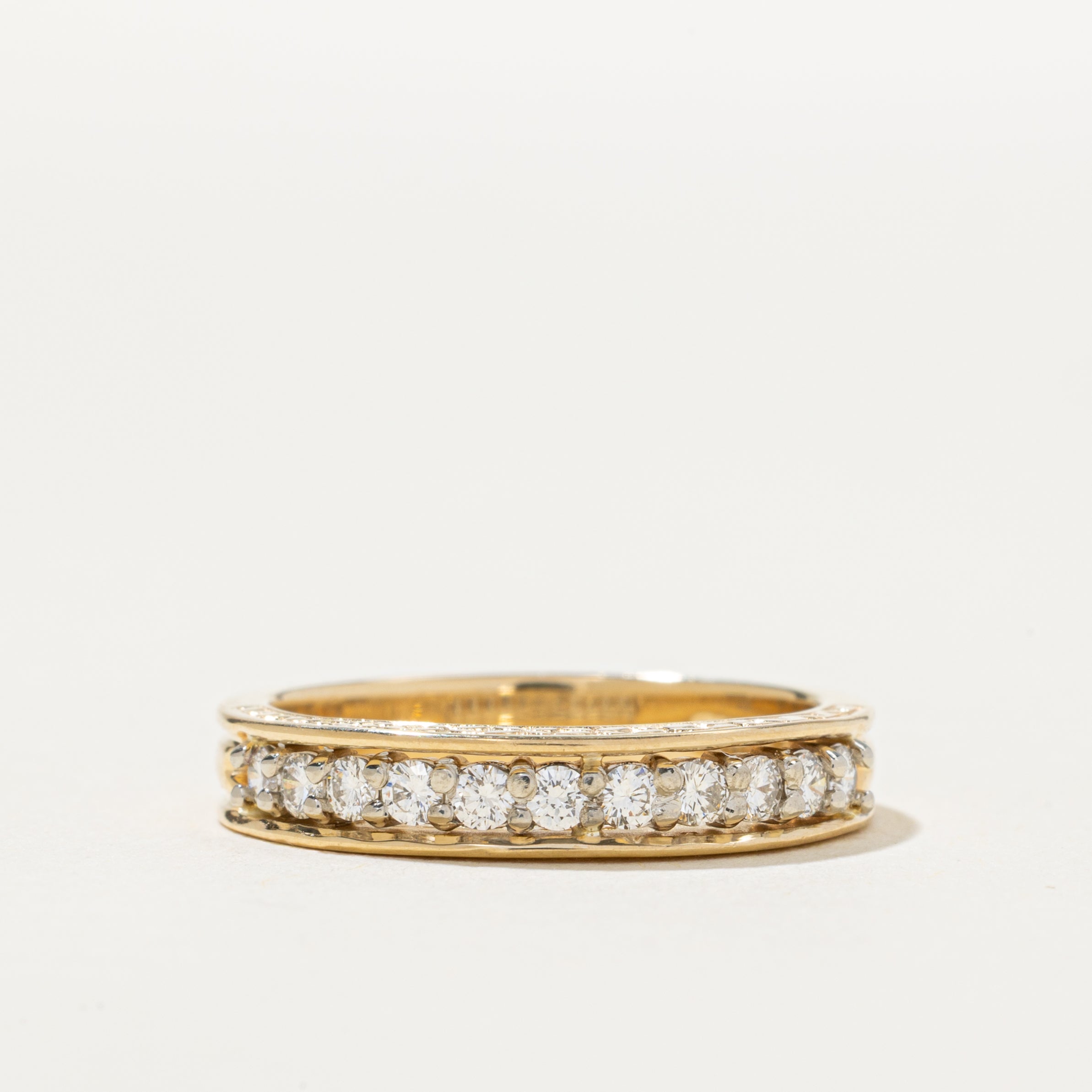 'Birks' 18k Semi Eternity Diamond Side Engraved Band | 0.33ctw | SZ 6.5
