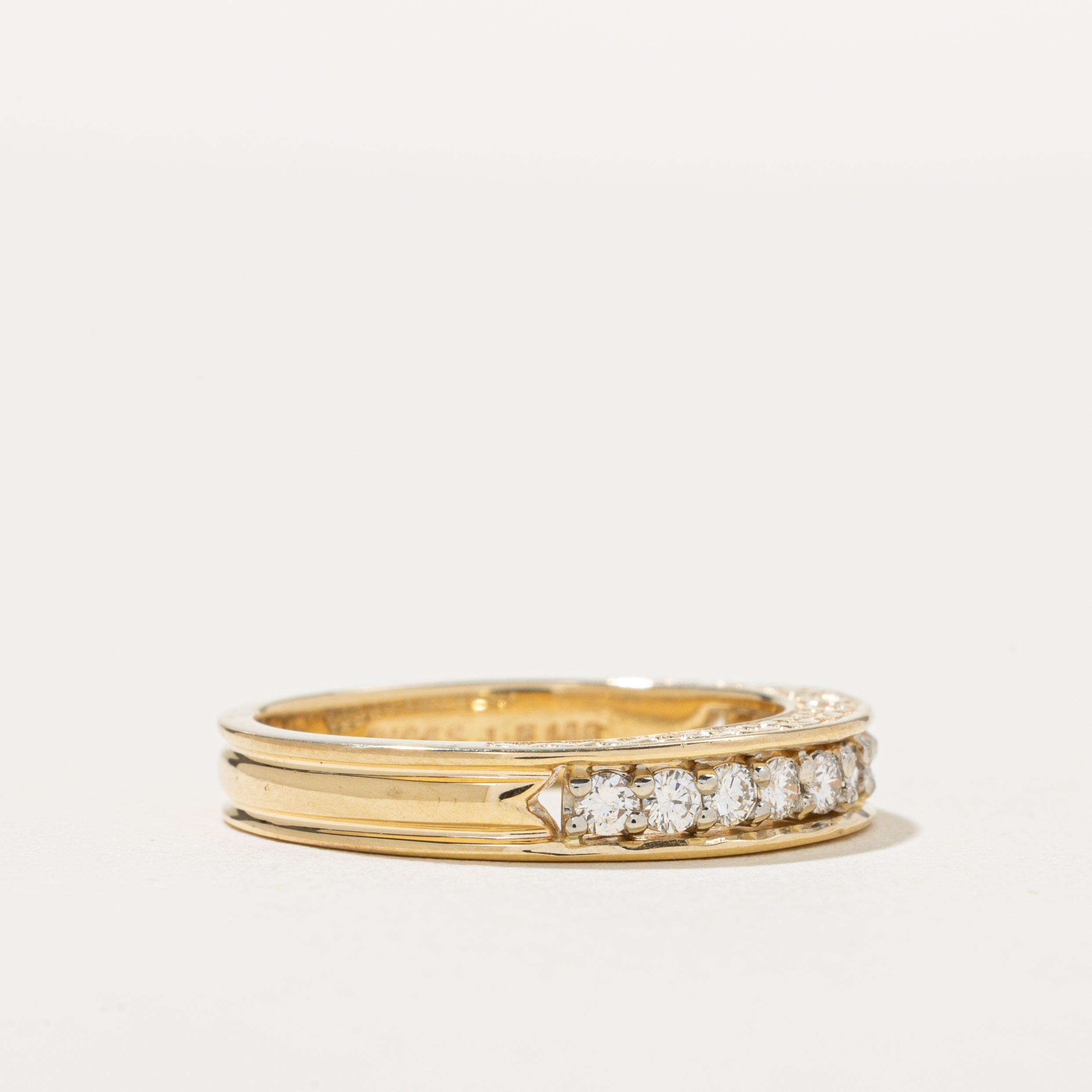 'Birks' 18k Semi Eternity Diamond Side Engraved Band | 0.33ctw | SZ 6.5